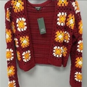 Women's Crochet Cardigan Wild Fable Mahogany Granny Squares Size small